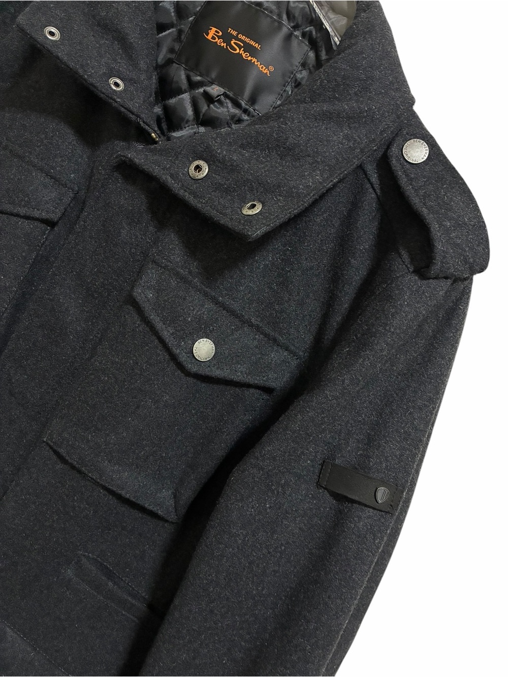 Ben Sherman Coat Large Wool Blend Black Jacket Quilted Lined Utility Pockets Men - Picture 5 of 14